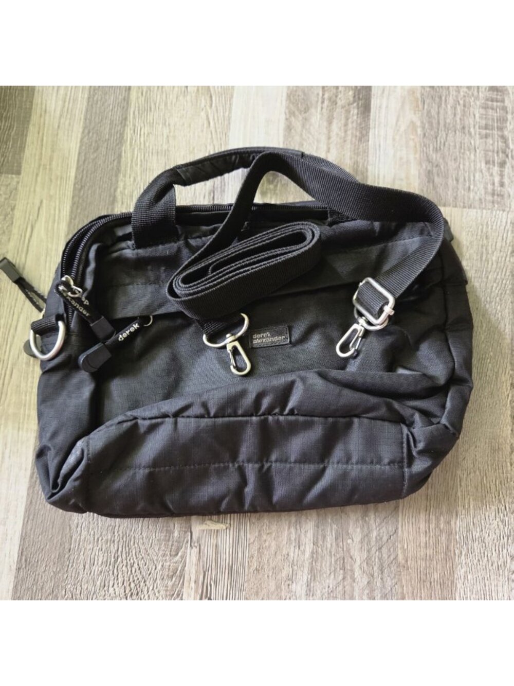 Derek Alexander Black Nylon Multi Pocket Travel Crossbody Bag Organizer